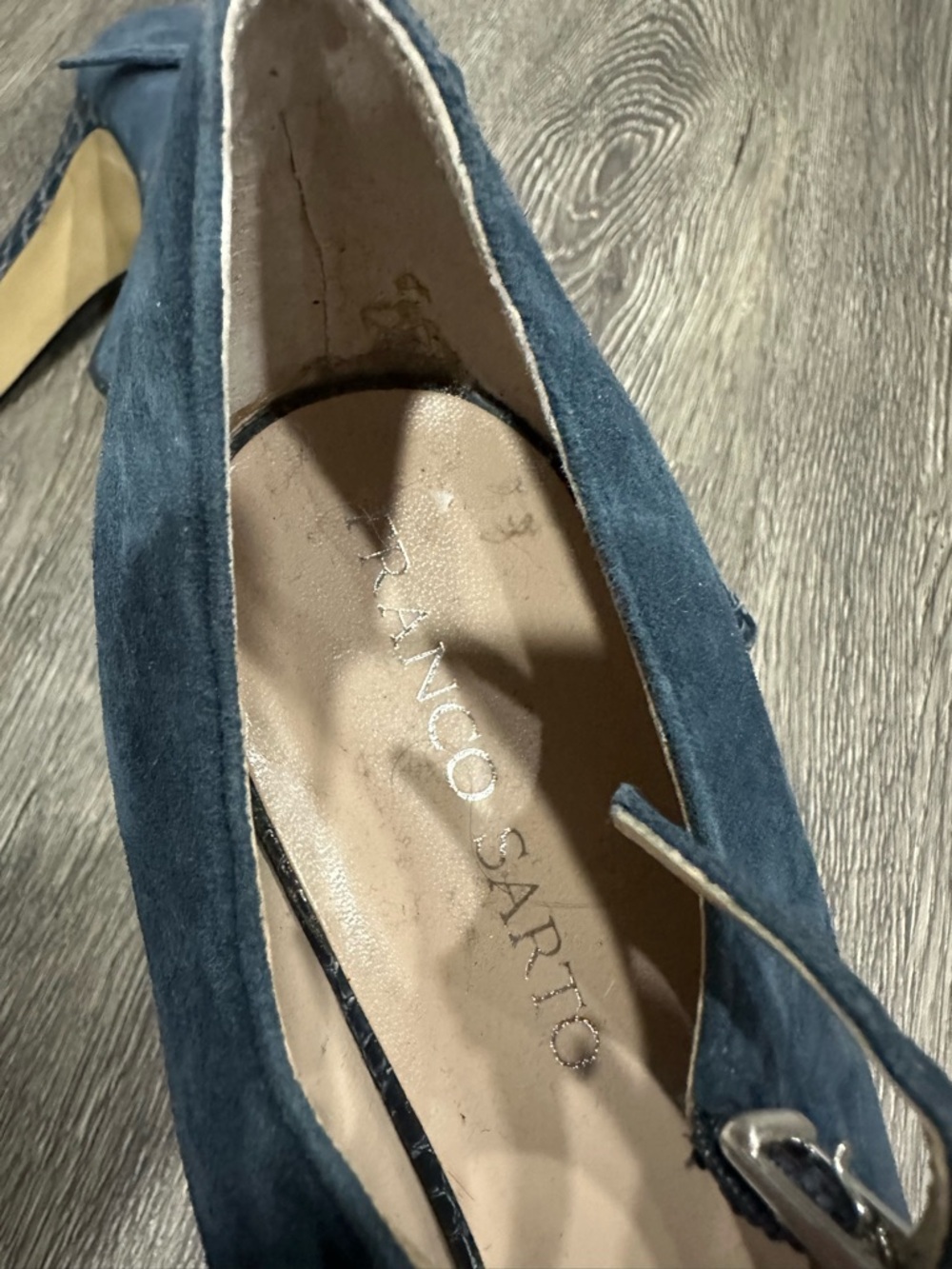 Franco Sarto Dark Blue Suede Peep-Toe Heels Size 10 - Picture 14 of 15